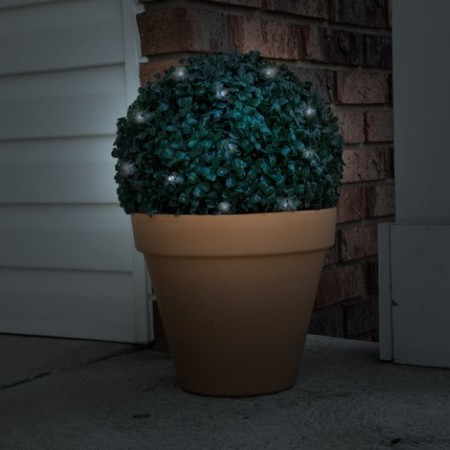 NATURE SPRING Solar Powered LED Artificial Topiary Ball, Decorative Pre-lit Faux Boxwood with Rechargeable Battery 618402RYK